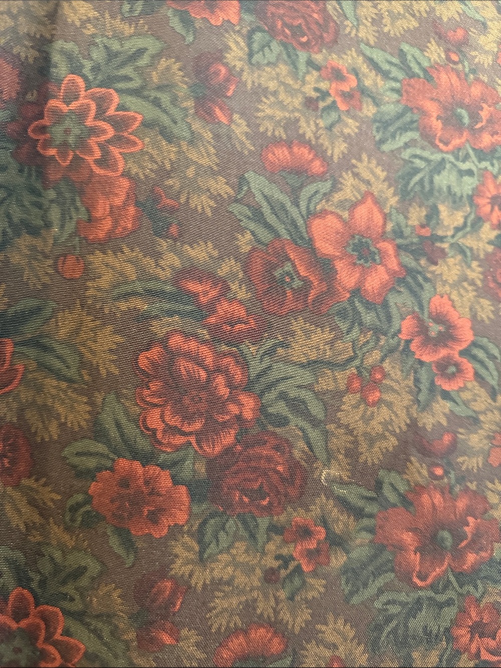 Lauren Ralph Lauren Olive & Burgundy Floral A-Line  Silk Skirt - Picture 7 of 11